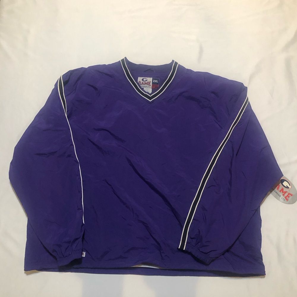 Mens Pullover Nylon Windbreaker Jacket VTG Game Sportswear Purple Black 2XL